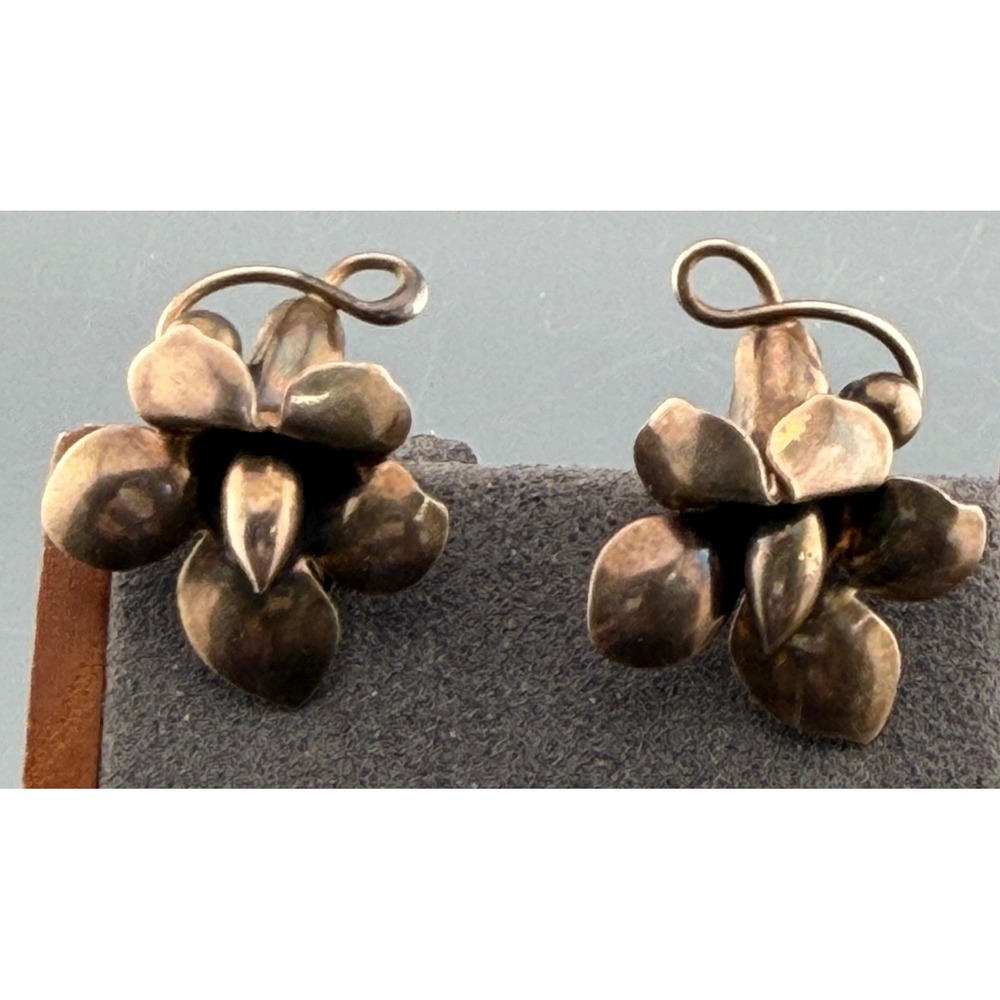 Vintage Earrings Carl Art Gold Filled on Sterling Floral Screw Back 3/4"